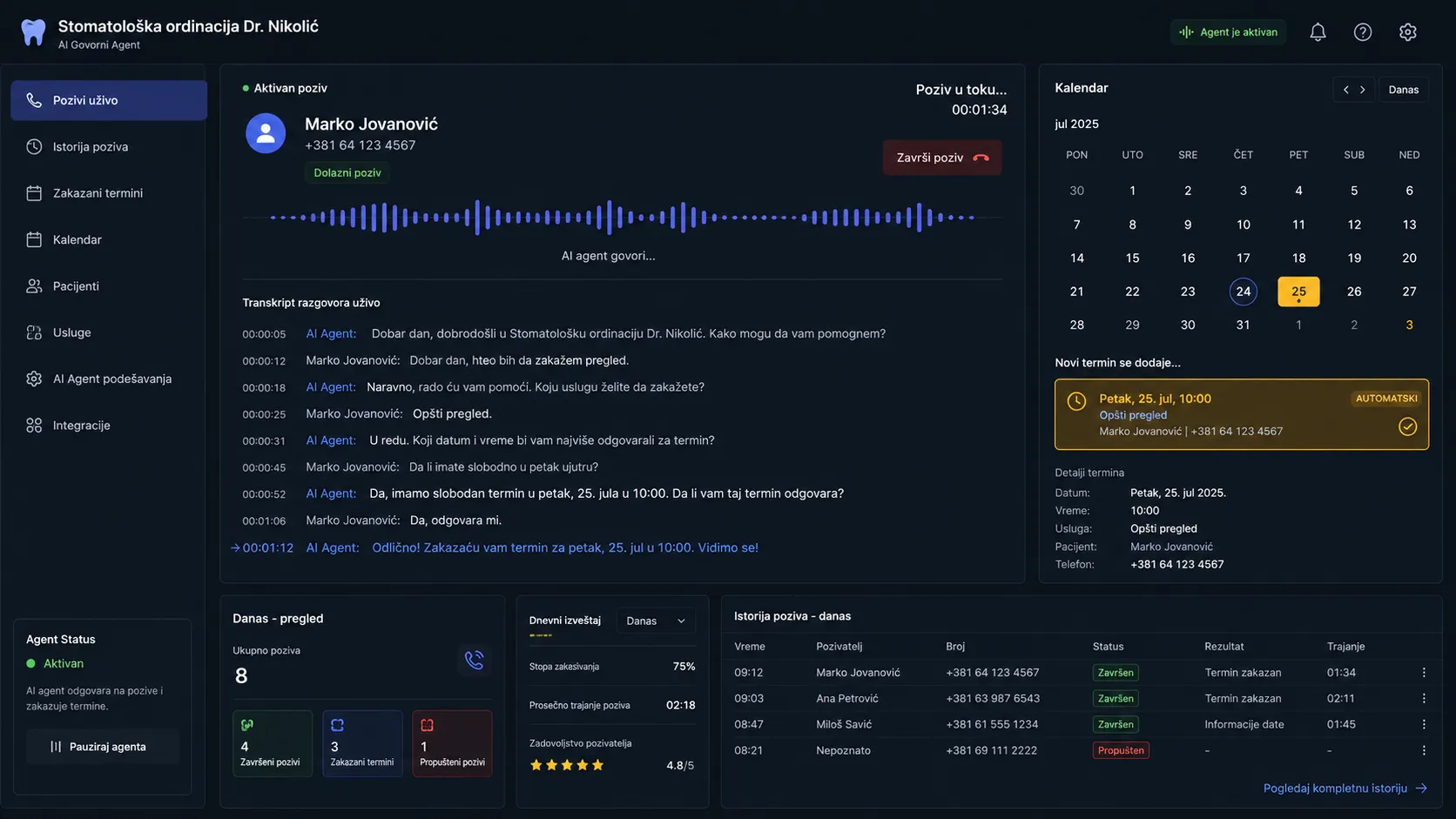 Glasovni AI agent za zakazivanje – automatizacija svih operacija